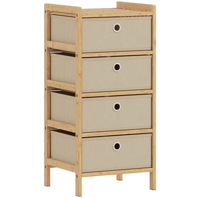 Slim Chest of Drawers for Organised Bedroom Storage with Bamboo Frame and Four Fabric Drawers Cream White AOSOM