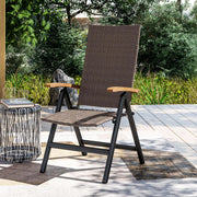 Brown Folding Rattan Chair with Armrests and High Back for Garden Camping and Balcony by Outsunny