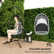 Dark Grey Rattan Hanging Egg Chair with Stand and Cushion for Garden or Indoor Use by Outsunny