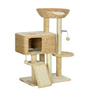 Cat Tree with Multi Level Scratching Posts and Hammock for Indoor Cats Brown and Beige AOSOM