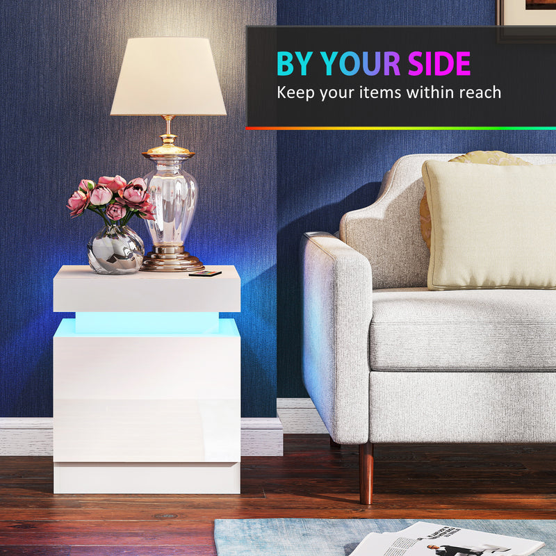 Bedside Tables Set with LED Lighting and Storage Drawers for Modern Bedrooms White