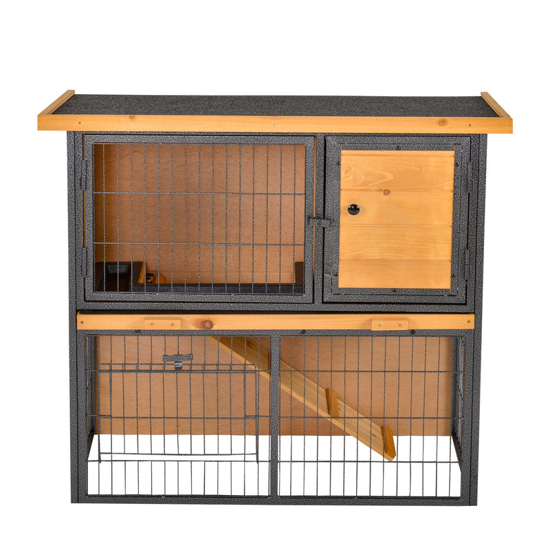 Elevated Outdoor Guinea Pig Hutch With Ramp And Shelter For Small Pets, Grey
