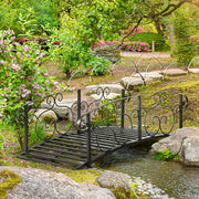 Outsunny 184cm Metal Arch Garden Garden Bridge, Safety Siderails, Arc Footbridge for Garden Creek, Stream, Pond, Black AOSOM