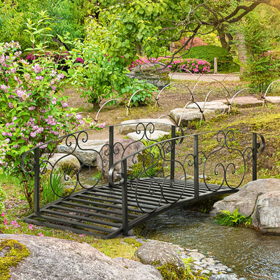 Outsunny 184cm Metal Arch Garden Garden Bridge, Safety Siderails, Arc Footbridge for Garden Creek, Stream, Pond, Black AOSOM