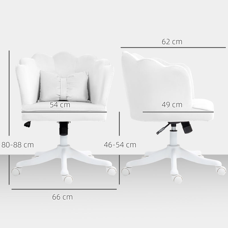 White Velvet Feel Petal Back Office Chair with Swivel and Height Adjustment by HOMCOM