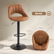 Set of 2 Swivel Bar Stools with Backrest and Footrest Ideal for Kitchen or Breakfast Bar Brown AOSOM