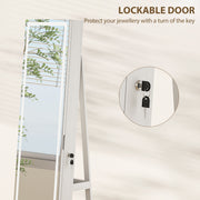Free Standing Full Length Mirror Jewellery Armoire With LED Lights And Lockable Jewellery Storage White