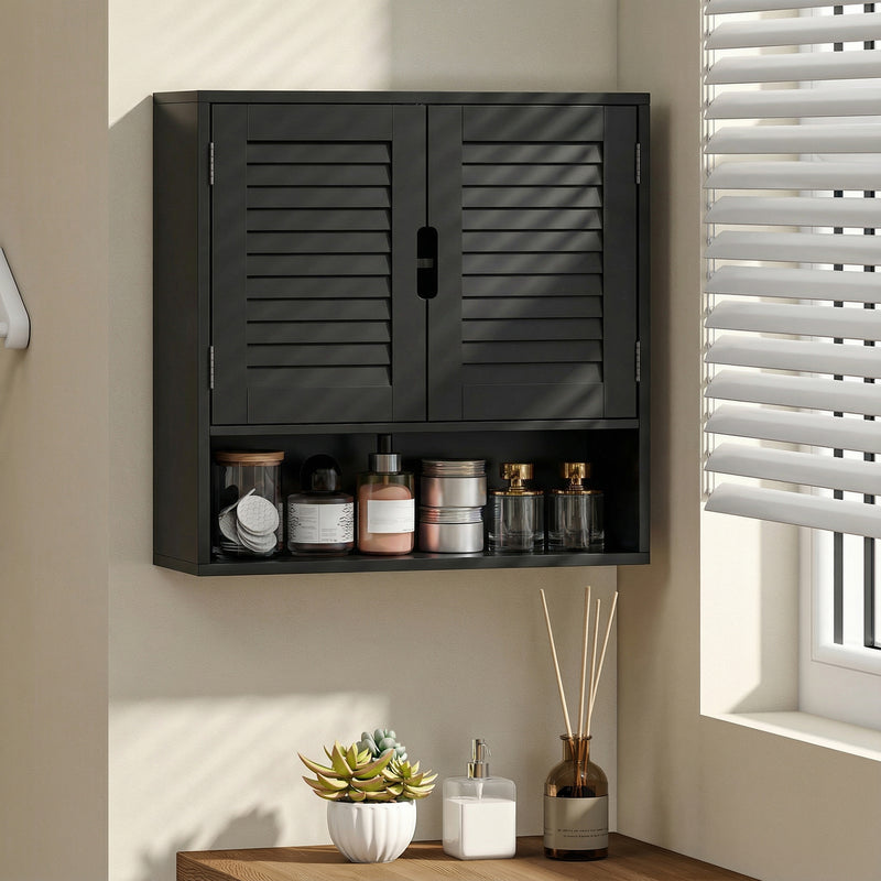 Wall Mounted Bathroom Cabinet With Adjustable Shelves For Compact Storage Black AOSOM