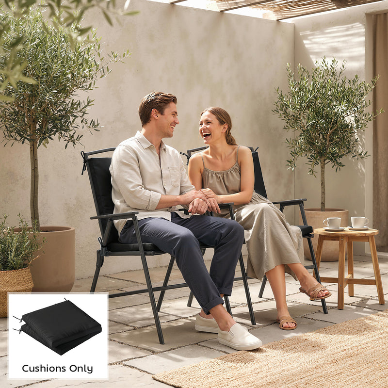 Garden Chair Cushions Set of 2 with Firm Support and Easy Clean Covers Black