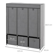 Portable Fabric Wardrobe with Shelves and Hanging Rails for Bedroom Storage Dark Grey