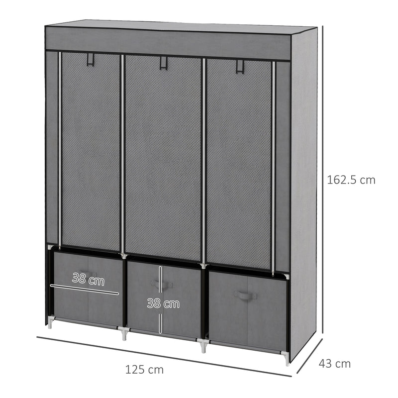 Portable Fabric Wardrobe with Shelves and Hanging Rails for Bedroom Storage Dark Grey
