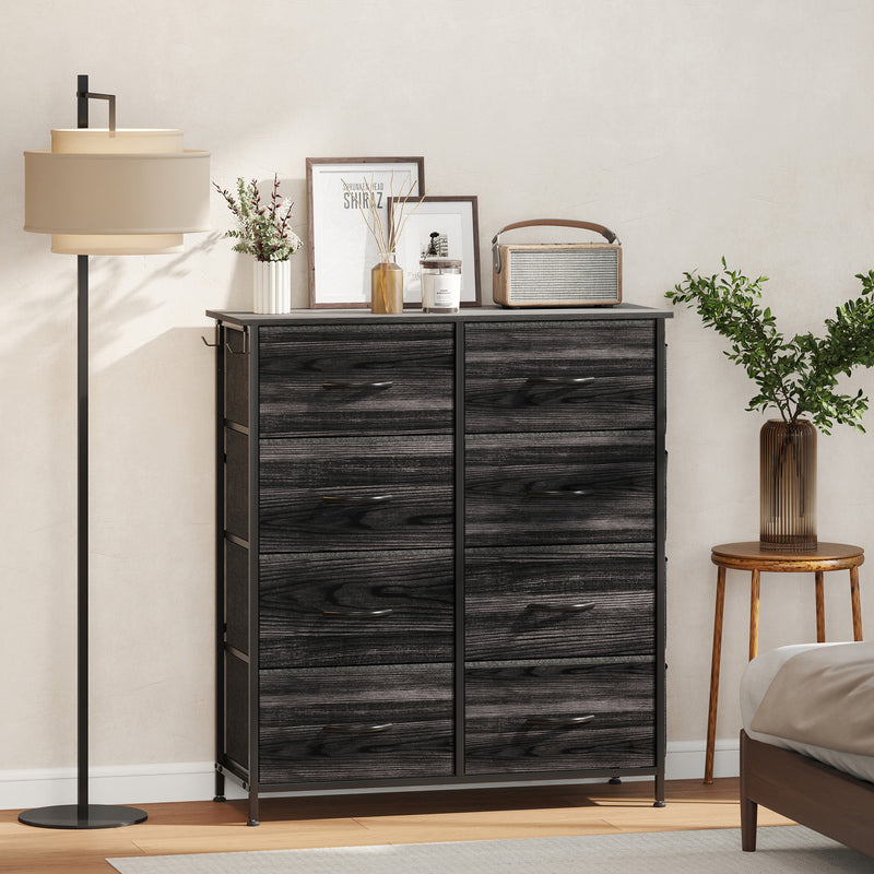 Chest of 8 Fabric Drawers with Wood Top for Bedroom Storage and Organisation Black