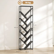 Modern Bookcase For Home Office Organisation - 10 Tiers - Black Metal Frame With Angled Grey Shelves Homcom