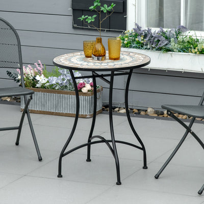 Green Mosaic Round Patio Table 60cm Weatherproof Outdoor Bistro Table by Outsunny