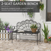 Outsunny Metal Garden Bench Loveseat with Slatted Seat, Black AOSOM