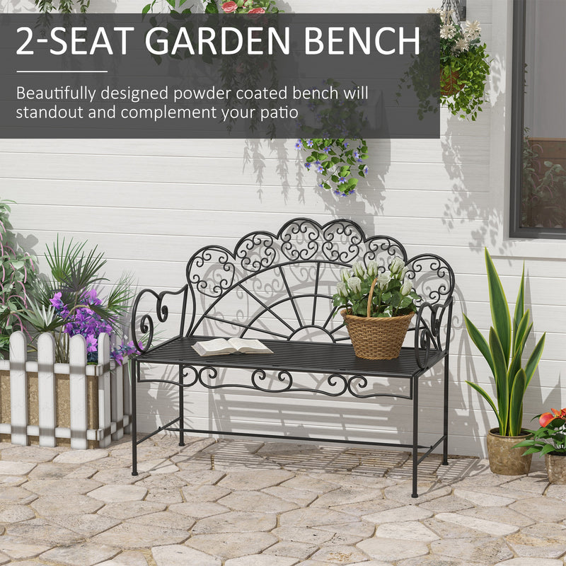 Outsunny Metal Garden Bench Loveseat with Slatted Seat, Black AOSOM