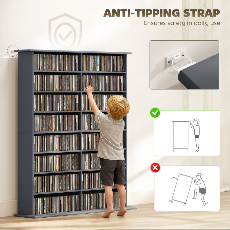 16 Compartment Media Storage Shelf With Adjustable Shelves For Home Or Office Grey