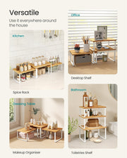 Close-up of white metal frame and wood shelf on cupboard organiser