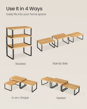 Dimensions diagram of black and beige cupboard organiser set