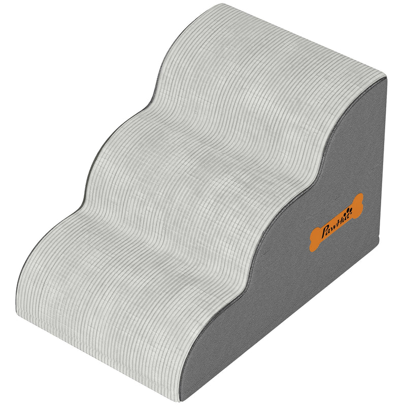 Light grey curved 3-step dog stairs on a white background