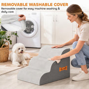 Woman wiping the stairs with a close-up of the removable washable cover
