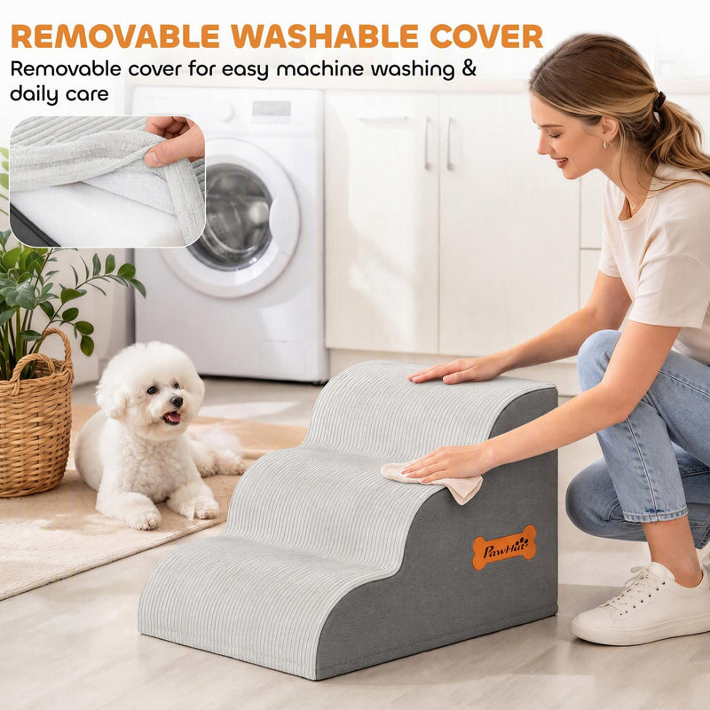 Woman wiping the stairs with a close-up of the removable washable cover