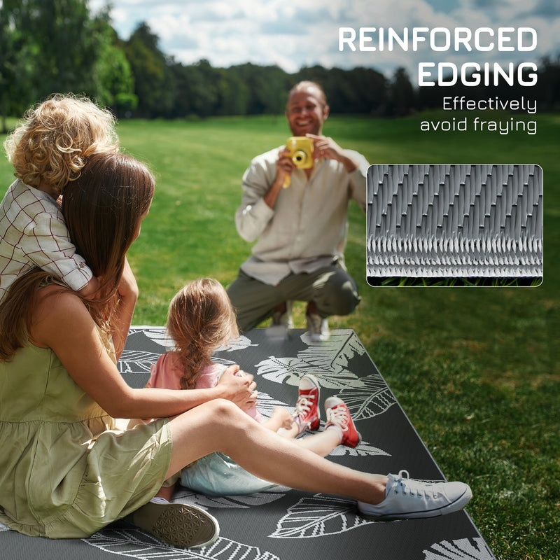 Grey and White Reversible Outdoor RV Rug with Carry Bag for Camping 182 x 274cm