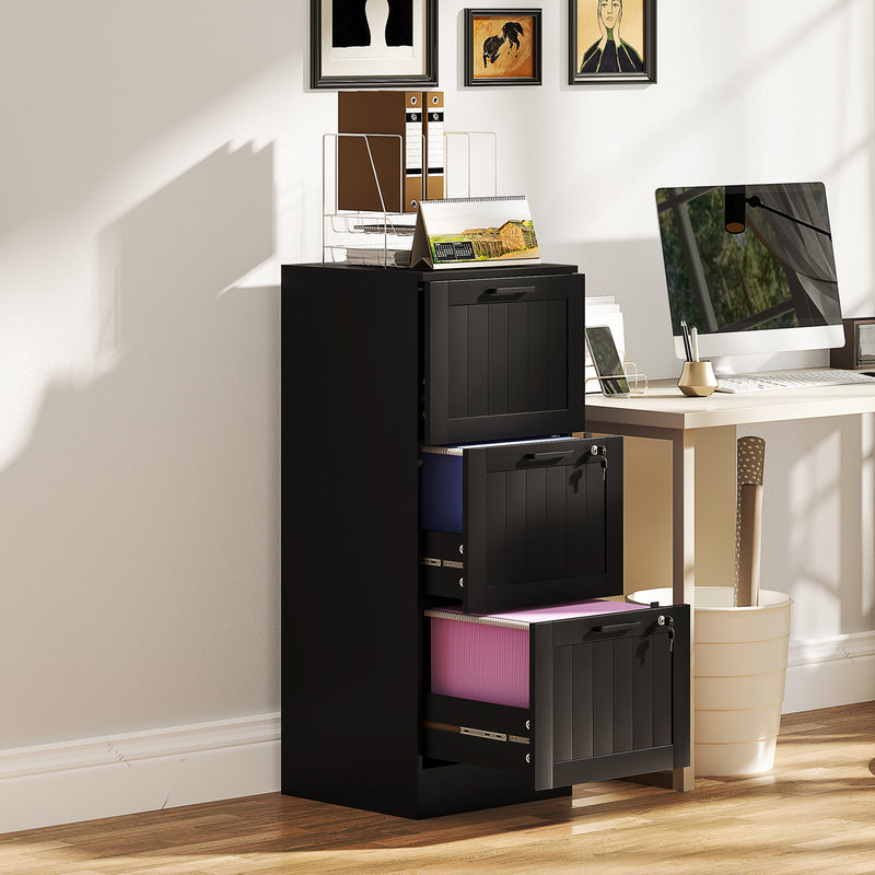 3 Drawer Office Filing Cabinet with Lock and Adjustable File Bars for A4 Storage Black