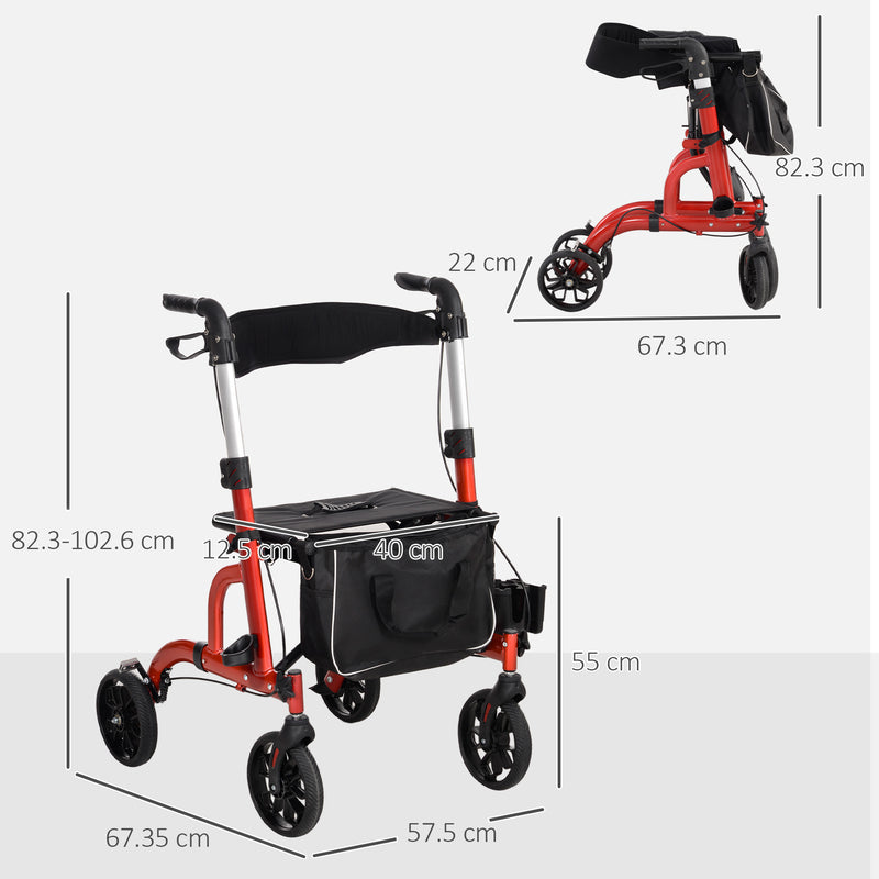 Rollator Walker with Padded Seat and Storage for Resting on Walks and Shopping Red