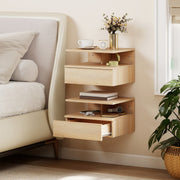 Set of 2 Floating Bedside Tables with Drawer and Shelf for Space Saving Storage Oak AOSOM