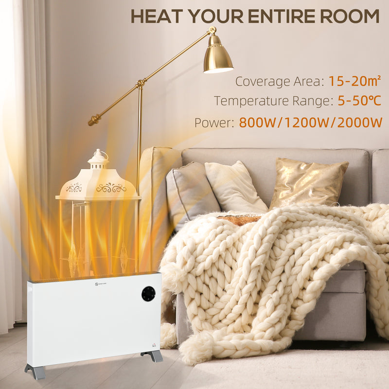 2000W Freestanding Electric Convector Heater With Timer and Thermostat Control, White