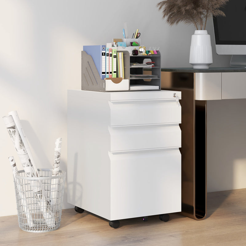 White 3 Drawer Lockable Steel Filing Cabinet with Pencil Tray for A4 and Legal Size by Vinsetto