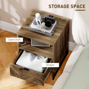 Bedside Table with Drawer and Storage Shelf for Bedroom or Lounge with Steel Legs, Brown
