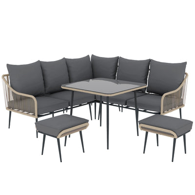Brown Grey 6 Seater Rattan Garden Sofa Set With Cushions by Outsunny