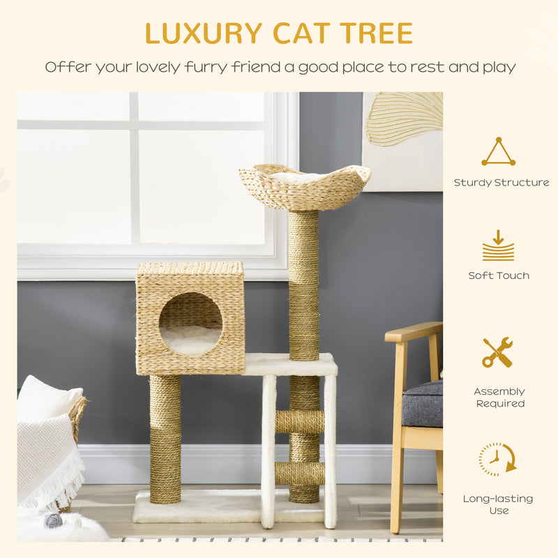 Multi Level Cat Tree with Scratching Posts Bed and Hideaway House for Indoor Cats Natural