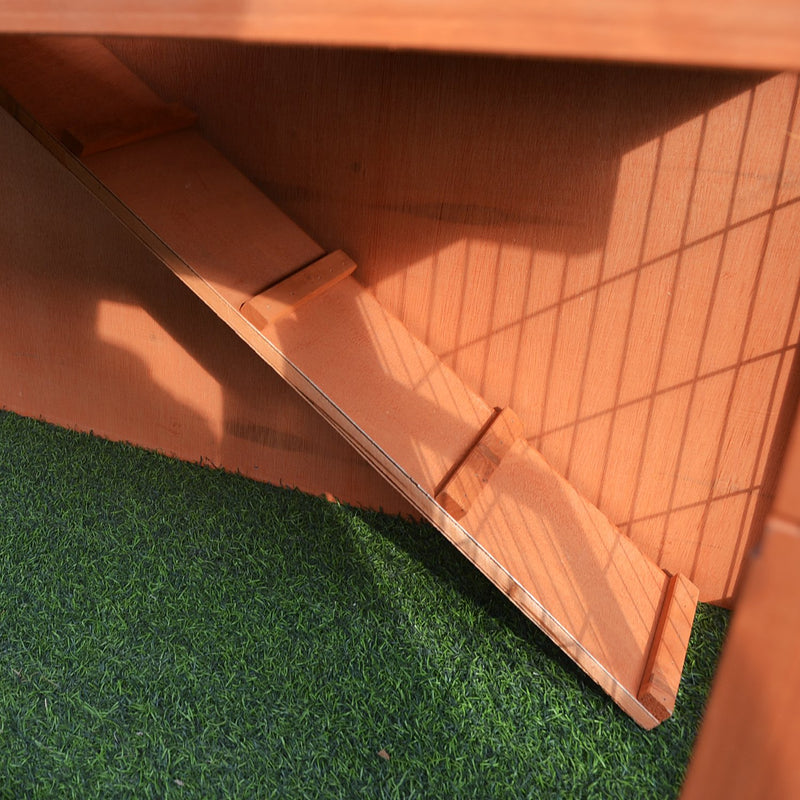 2 Tier Wooden Rabbit Hutch With Slide Out Tray And Ramp For Indoor Or Outdoor Use Brown