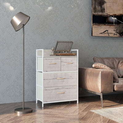 Rustic Black Chest with Four Fabric Drawers for Bedroom or Hallway Storage