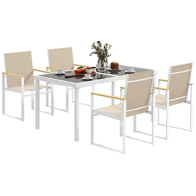 5 Piece Garden Furniture Set With Armchairs and Tempered Glass Table for Patio and Balcony by Outsunny