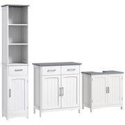 3 Piece White Bathroom Furniture Set Tall Storage Cabinet Sink Unit with Shelves and Drawers by kleankin