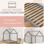 Scandinavian Style Wooden Single Bed Frame For Kids With Solid Pine Base Grey