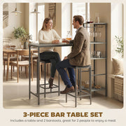 Breakfast Bar Table and Stools Set with Shelves and Wine Glass Rack for Small Spaces Washed Grey AOSOM