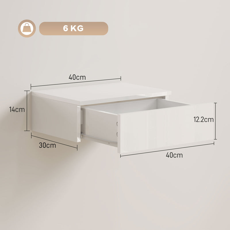 Wall Mounted Bedside Tables Set of 2 with Drawer for Tidy Bedroom Storage White