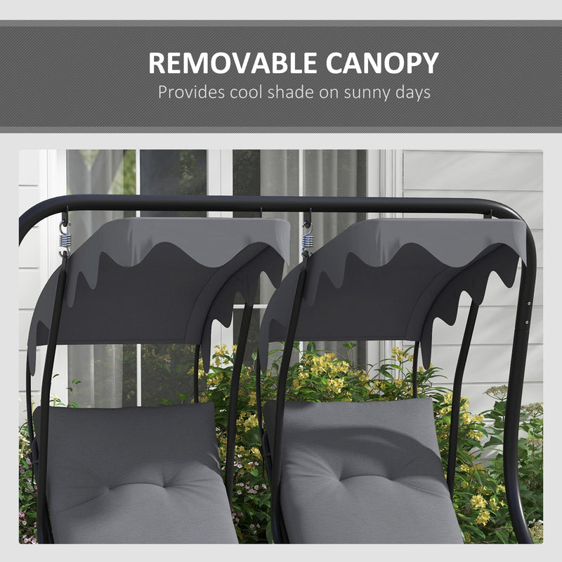 2 Seater Garden Swing Chair With Adjustable Canopy For Outdoor Relaxing, Grey Outsunny