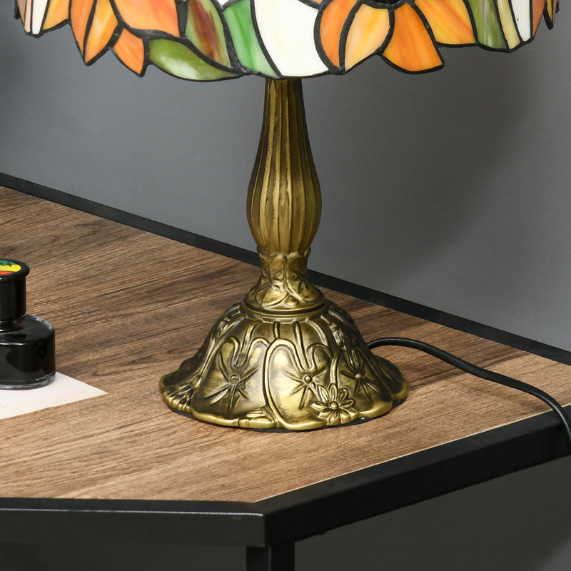 Handmade Tiffany Style Stained Glass Table Lamp for Bedroom or Living Room, Orange Sunflower
