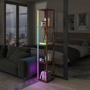 LED Floor Lamp with Shelves and Remote Control for Living Room or Bedroom Rustic Brown