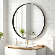 Round Shatterproof Wall Mirror for Hallways or Bathrooms Ready to Hang Black Homcom
