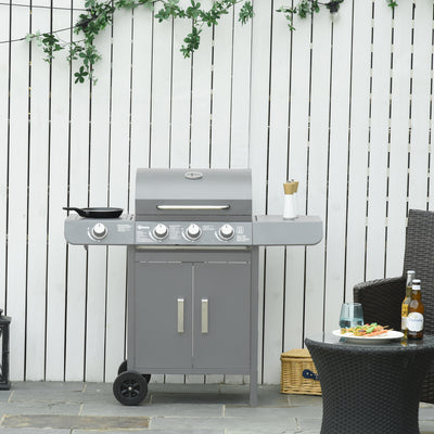 3+1 Burner Gas BBQ Grill with Side Shelves and Storage Cabinet for Garden and Camping by Outsunny