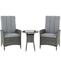 Grey Rattan Bistro Set With Reclining Chairs Table and Cushions for Small Gardens or Balconies Outsunny