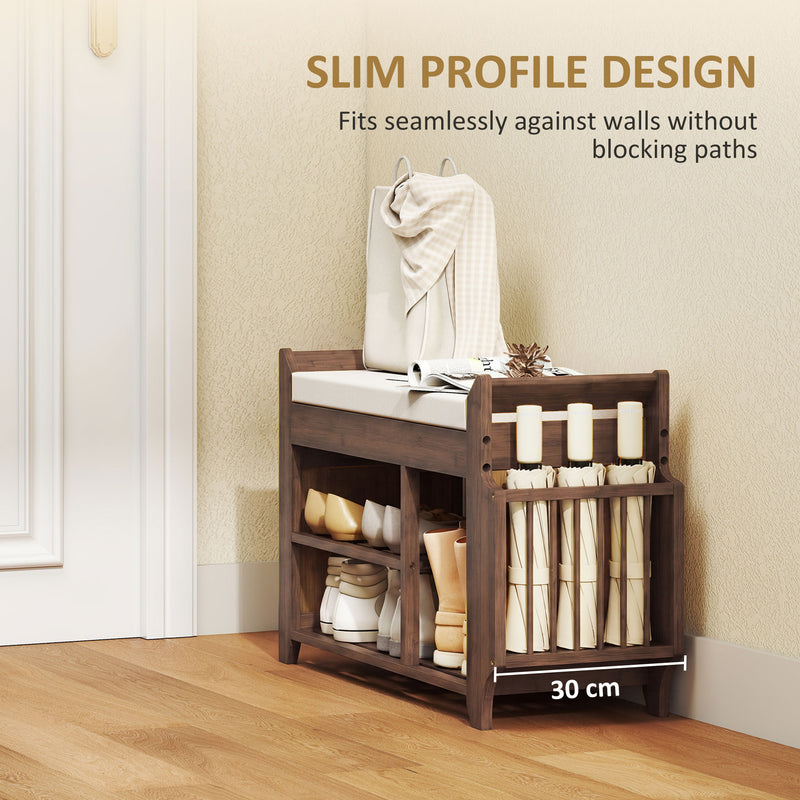 Hallway Shoe Storage Bench with Padded Seat and Side Compartment for Narrow Spaces Cream