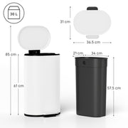 White 30L Curved Kitchen Pedal Bin With Soft Close Lid Ideal for Home or Office Use